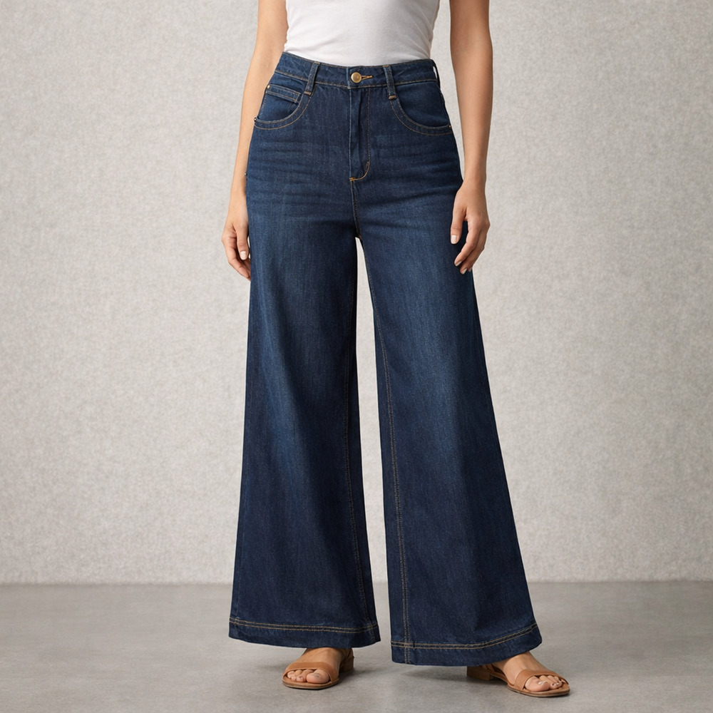 Maeve Anthropologie Jada High Rise Wide Leg Jeans Dark Wash Stretch Size 31 P
